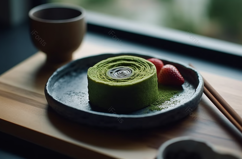 抹茶绿茶海绵蛋糕装盘上桌实拍,高清,摄影图,摄影图片,图片大全,摄影图免费下载